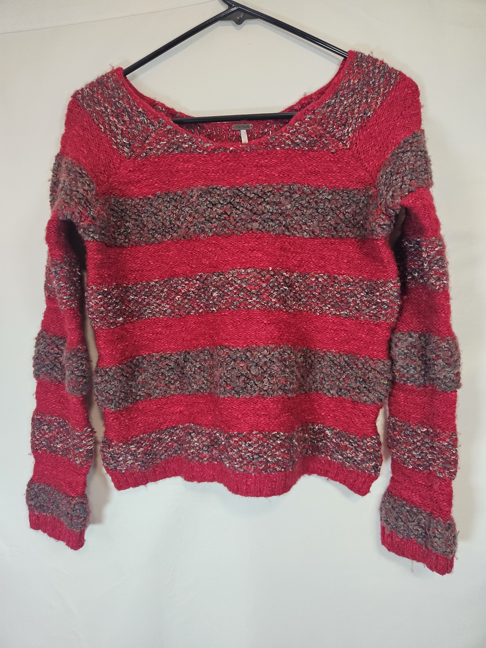 Free People Red and Brown Striped Scoopneck Sweater Casual Cozy